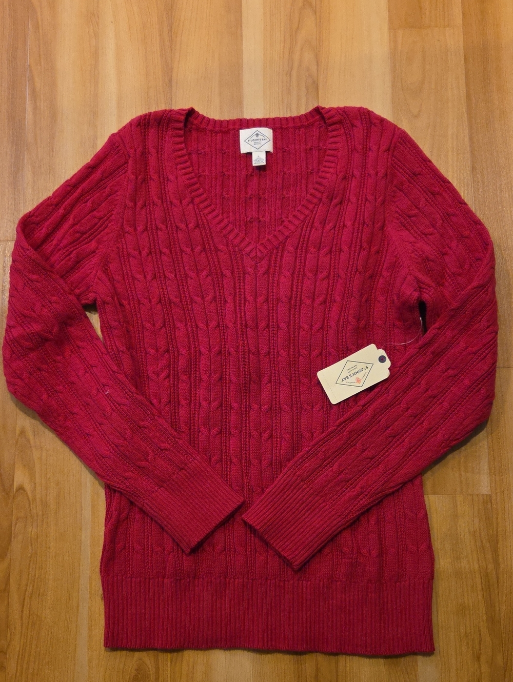Talbots Deep Pink Cable V-Neck Sweater